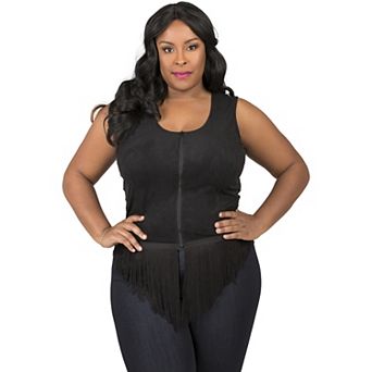 Plus Size Women's Curvy Fit Zip Up Camisoles Top With V-Shape Fringe