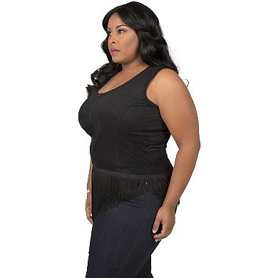 Plus Size Women's Curvy Fit Zip Up Camisoles Top With V-Shape Fringe