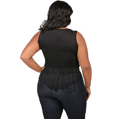 Plus Size Women's Curvy Fit Zip Up Camisoles Top With V-Shape Fringe