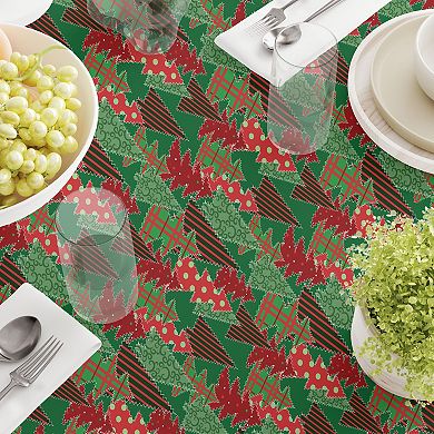 Round Tablecloth, 100% Polyester, 70" Round, Christmas Tree Patchwork