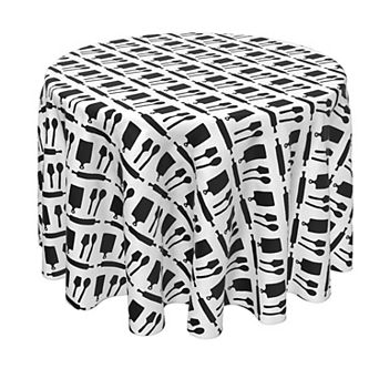 Round Tablecloth, 100% Polyester, 70" Round, Kitchen Icons Black
