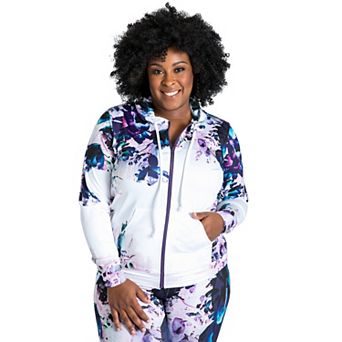 Plus Size Caci Floral Print Activewear Tracksuit Hoodie Jacket