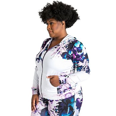Plus Size Caci Floral Print Activewear Tracksuit Hoodie Jacket