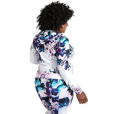 Plus Size Caci Floral Print Activewear Tracksuit Hoodie Jacket