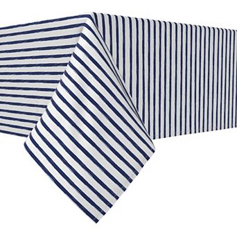 Rectangular Tablecloth, 100% Cotton, 60x120", Navy brush Stroke Stripe