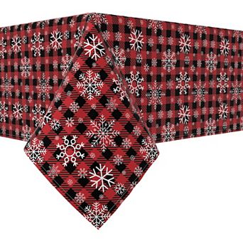 Rectangular Tablecloth, 100% Cotton, 52x84", Snowflakes on Plaid