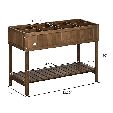 Outsunny Wooden Raised Garden Bed, Elevated Planter Box Stand, Dark Brown
