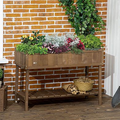 Outsunny Wooden Raised Garden Bed, Elevated Planter Box Stand, Dark Brown