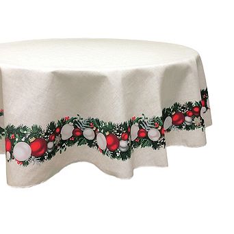 Round Tablecloth, 100% Polyester, 60" Round, Textured Christmas Garland Border