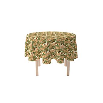 Round Tablecloth, 100% Polyester, 90" Round, Holiday Gingerbread Cookies & Pinecones