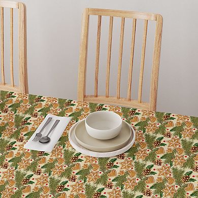 Round Tablecloth, 100% Polyester, 90" Round, Holiday Gingerbread Cookies & Pinecones