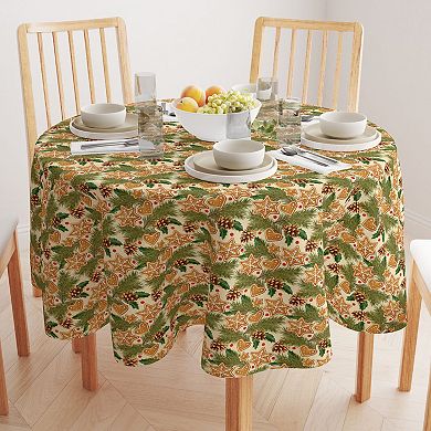 Round Tablecloth, 100% Polyester, 90" Round, Holiday Gingerbread Cookies & Pinecones