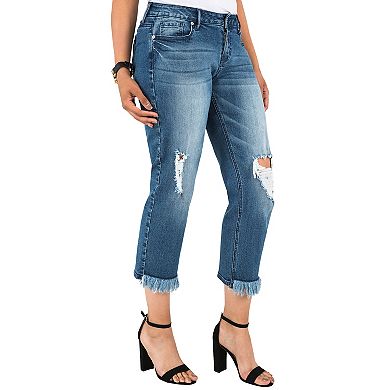 Verla Curvy Fit Cropped Frayed Boyfriend Jeans