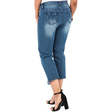 Verla Curvy Fit Cropped Frayed Boyfriend Jeans
