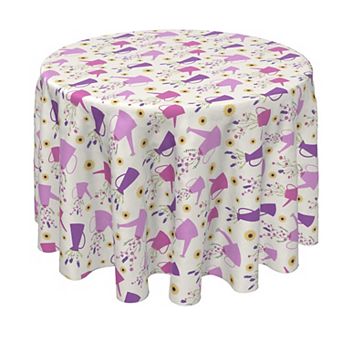 Round Tablecloth, 100% Polyester, 90" Round, Wild Flowers & Purple Watering Cans