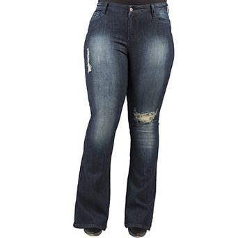 Plus Size Kylie Curvy Fit Stretch Denim Distressed Flare Jeans