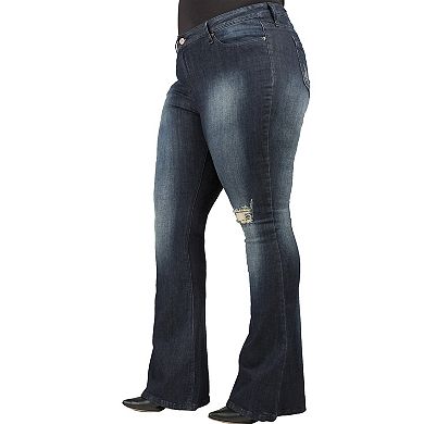 Plus Size Kylie Curvy Fit Stretch Denim Distressed Flare Jeans