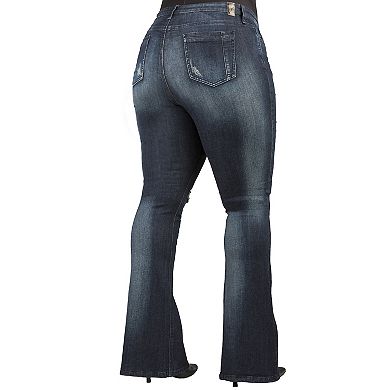 Plus Size Kylie Curvy Fit Stretch Denim Distressed Flare Jeans