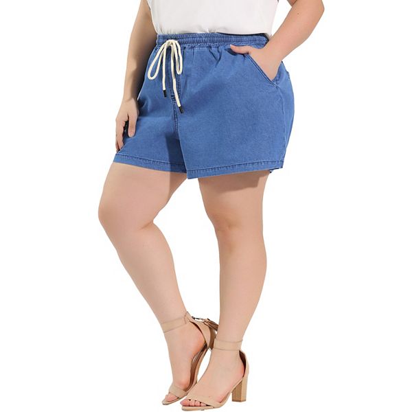 Women's Plus Size Denim Shorts Casual Drawstring Elastic Waist Jean