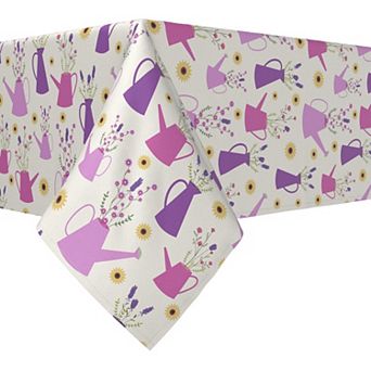 Rectangular Tablecloth, 100% Cotton, 60x84", Wild Flowers & Purple Watering Cans