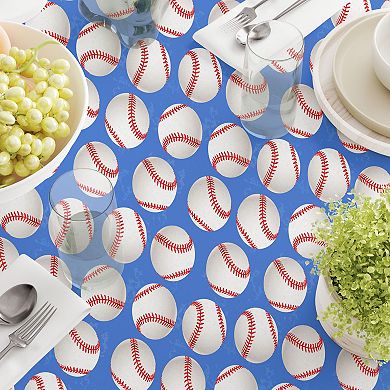 Round Tablecloth, 100% Polyester, 60" Round, Baseballs Blue