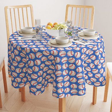 Round Tablecloth, 100% Polyester, 60" Round, Baseballs Blue