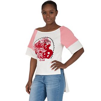 Holla High Low Screenprinted Boatneck Top