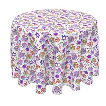 Round Tablecloth, 100% Polyester, 60" Round, Purple Tint Hanukkah