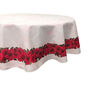 Round Tablecloth, 100% Polyester, 70" Round, Textured Valentines Garland Border