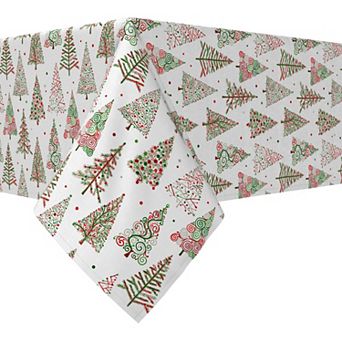 Rectangular Tablecloth, 100% Cotton, 52x120", Red & Green Christmas Tree Designs