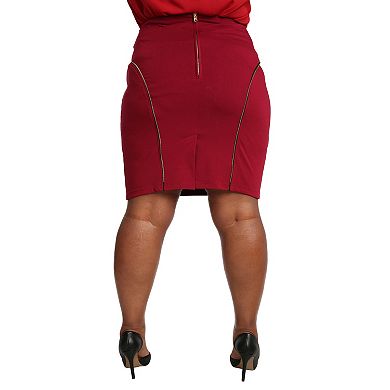 Plus Size Tiffy Pencil Skirt With Zipper Trim On Princess Lines