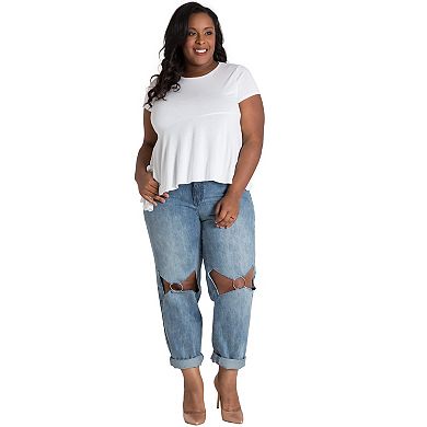 Plus Size Zane Curvy Fit O-Ring Knee Cut-Out Boyfriend Jeans