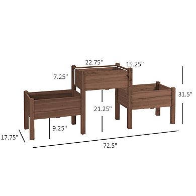 Outsunny 73" x 18" x 32" 3 Box Raised Garden Bed w/ Three Elevated Planters, Freestanding Wooden Plant Stand for Vegetables, Herb and Flowers, Coffee