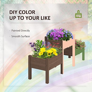 Outsunny 73" x 18" x 32" 3 Box Raised Garden Bed w/ Three Elevated Planters, Freestanding Wooden Plant Stand for Vegetables, Herb and Flowers, Coffee