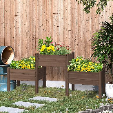 Outsunny 73" x 18" x 32" 3 Box Raised Garden Bed w/ Three Elevated Planters, Freestanding Wooden Plant Stand for Vegetables, Herb and Flowers, Coffee