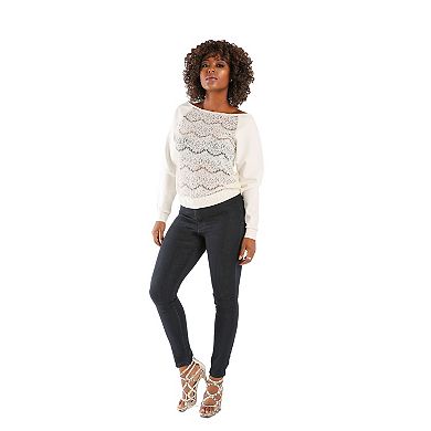 Nia Lace Boatneck Pullover With Ponte Sleeves