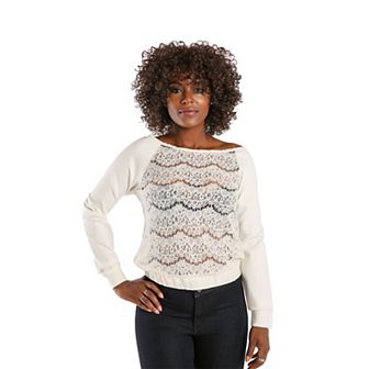 Nia Lace Boatneck Pullover With Ponte Sleeves