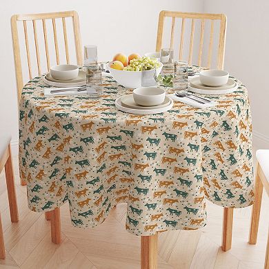 Round Tablecloth, 100% Polyester, 90" Round, Cattle with Flowers