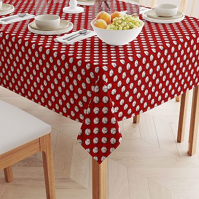 Square Tablecloth, 100% Polyester, 54x54", Baseballs Red