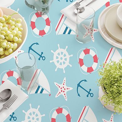 Square Tablecloth, 100% Polyester, 70x70", Cartoon Nautical Adventure