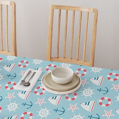 Square Tablecloth, 100% Polyester, 70x70", Cartoon Nautical Adventure