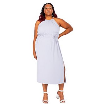 Cadence Women's Plus Size Halter Neck Elegant Flowy Maxi Dress