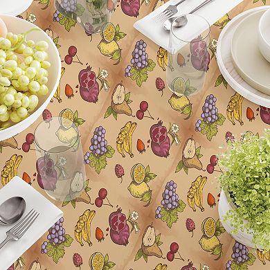 Round Tablecloth, 100% Polyester, 60" Round, Bunches of Fruit