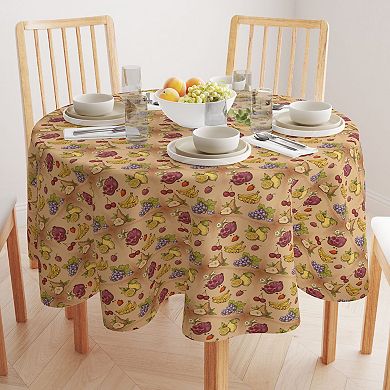 Round Tablecloth, 100% Polyester, 60" Round, Bunches of Fruit