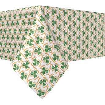 Rectangular Tablecloth, 100% Cotton, 52x120", Stenciled Orange & Green Shamrocks
