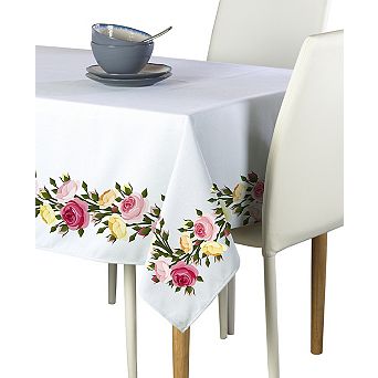 Square Tablecloth, 100% Polyester, 54x54", Roses in Bloom Garland
