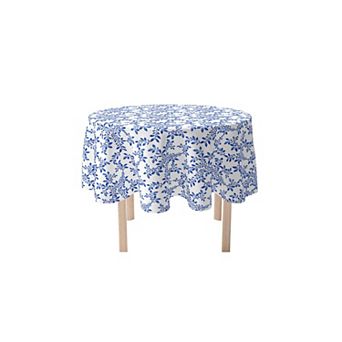 Round Tablecloth, 100% Polyester, 90" Round, Swirly Blue Vines
