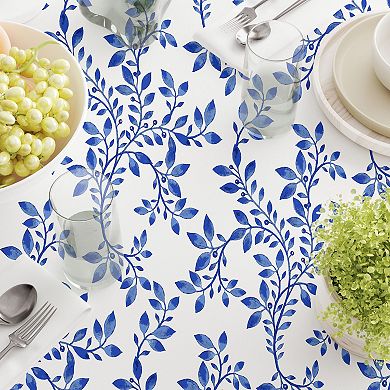 Round Tablecloth, 100% Polyester, 90" Round, Swirly Blue Vines