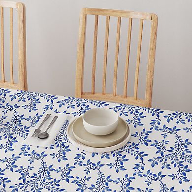 Round Tablecloth, 100% Polyester, 90" Round, Swirly Blue Vines