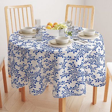 Round Tablecloth, 100% Polyester, 90" Round, Swirly Blue Vines